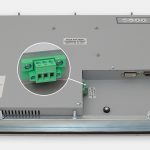 23" Widescreen Panel Mount Industrial Monitors and IP65/IP66 Rugged Touch Screens, DC cable exit view