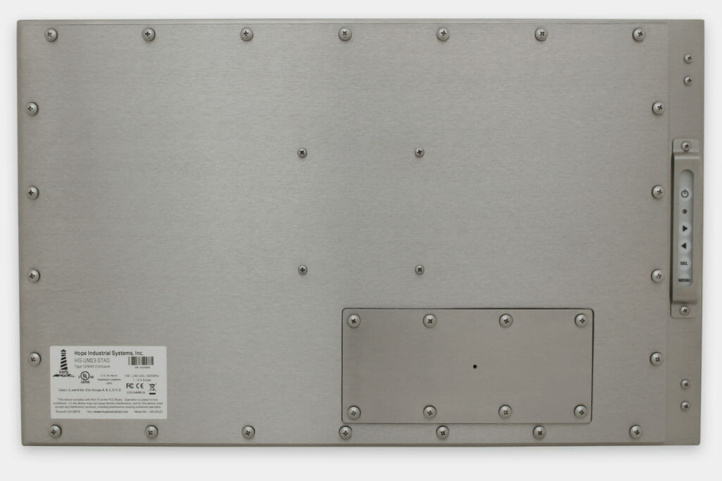 23" Widescreen Universal Mount Industrial Monitors and IP65/IP66 Rugged Touch Screens, rear view